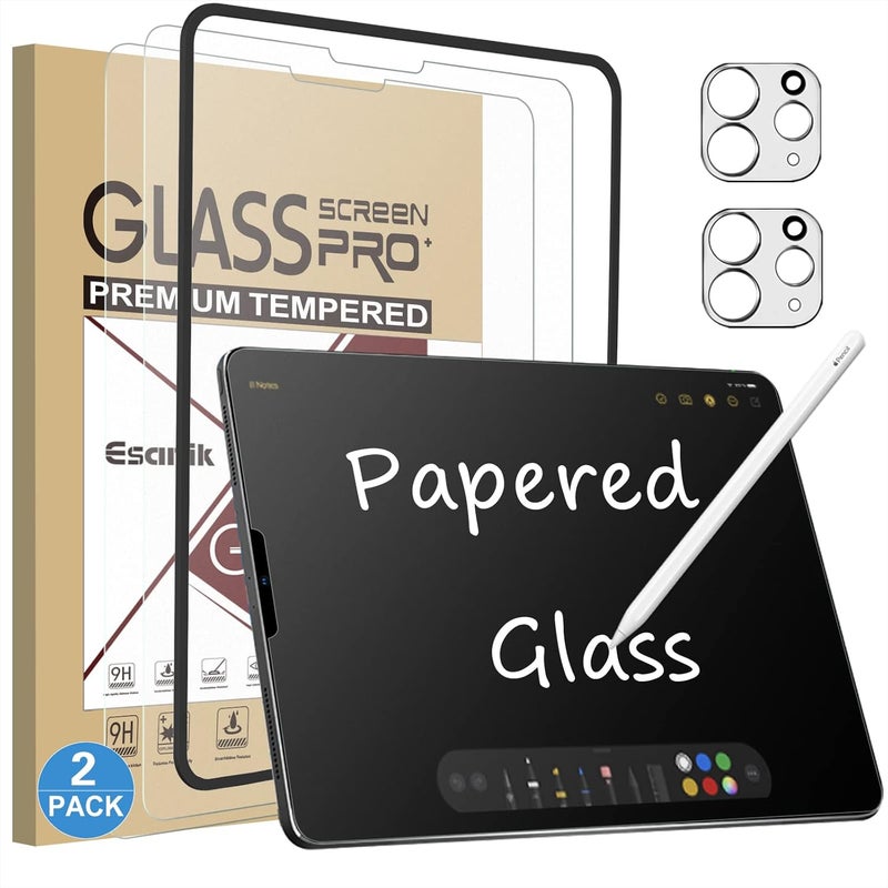 Esanik [2+2 Pack Like Paper Glass Screen Protector for iPad Pro 12.9 2022 6th & 2021 5th & 2020 4th with Camera Lens Protector & Alignment Frame, 9H Tempered Glass PAPERed Film for Drawing Writing - Image 1